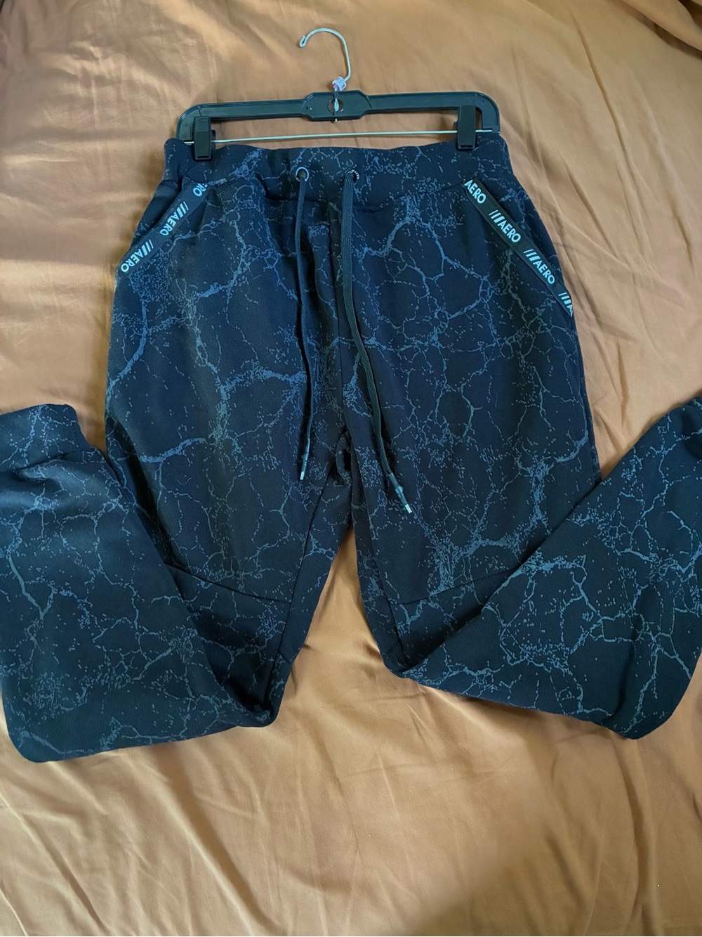 Unisex Black Marble-Print Jogger Sweatpants with Branded Trim